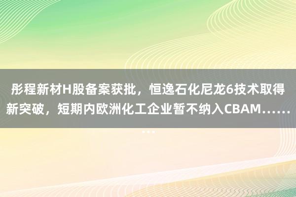 彤程新材H股备案获批，恒逸石化尼龙6技术取得新突破，短期内欧洲化工企业暂不纳入CBAM……