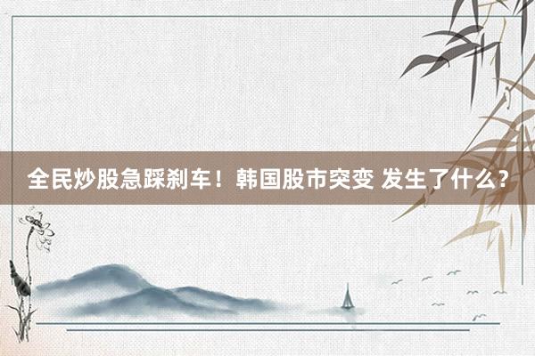 全民炒股急踩刹车！韩国股市突变 发生了什么？