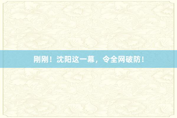 刚刚！沈阳这一幕，令全网破防！