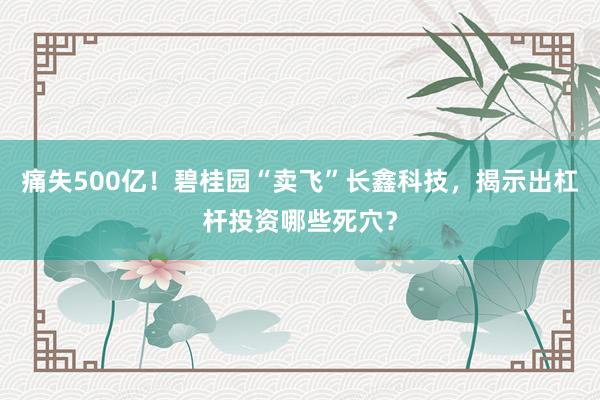 痛失500亿！碧桂园“卖飞”长鑫科技，揭示出杠杆投资哪些死穴？