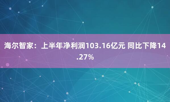 海尔智家：上半年净利润103.16亿元 同比下降14.27%