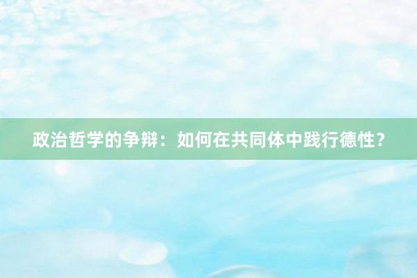 政治哲学的争辩：如何在共同体中践行德性？