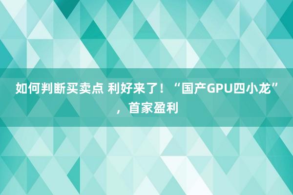 如何判断买卖点 利好来了！“国产GPU四小龙”，首家盈利