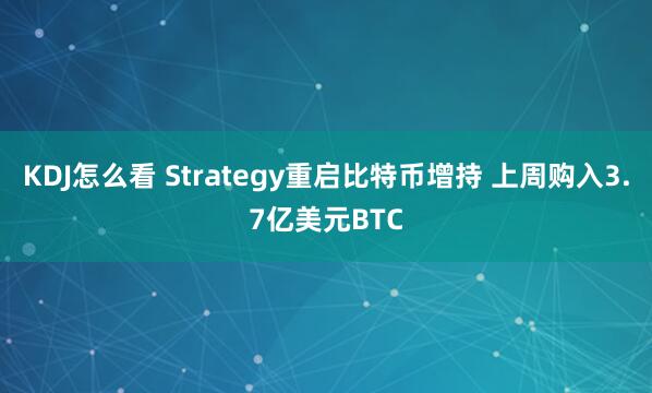 KDJ怎么看 Strategy重启比特币增持 上周购入3.7亿美元BTC