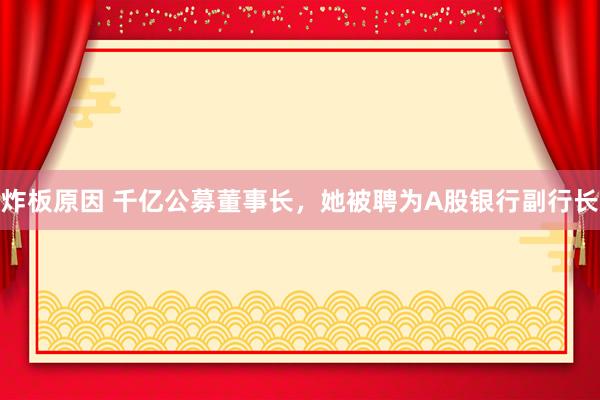 炸板原因 千亿公募董事长,她被聘为A股银行副行长