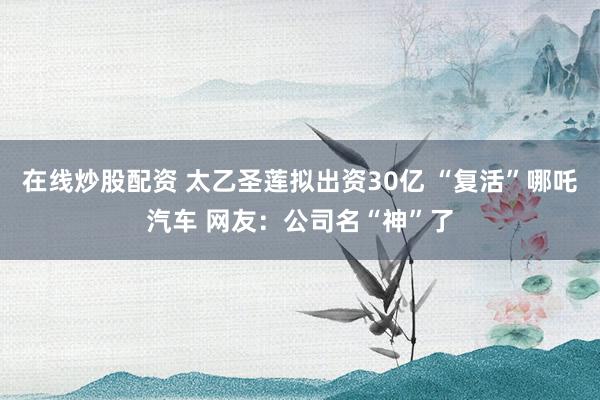 在线炒股配资 太乙圣莲拟出资30亿 “复活”哪吒汽车 网友：公司名“神”了