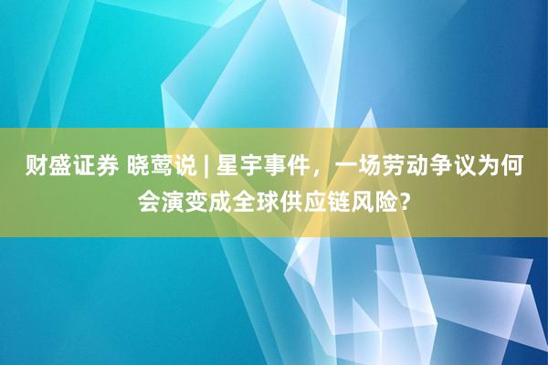 财盛证券 晓莺说 | 星宇事件，一场劳动争议为何会演变成全球供应链风险？