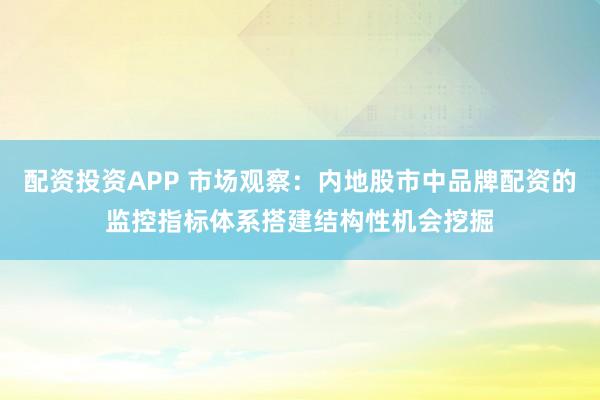 配资投资APP 市场观察：内地股市中品牌配资的监控指标体系搭建结构性机会挖掘