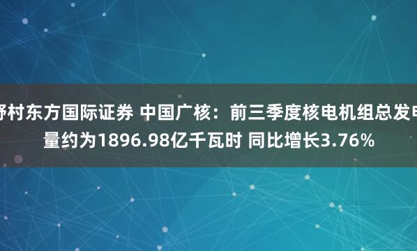 野村东方国际证券 中国广核：前三季度核电机组总发电量约为1896.98亿千瓦时 同比增长3.76%