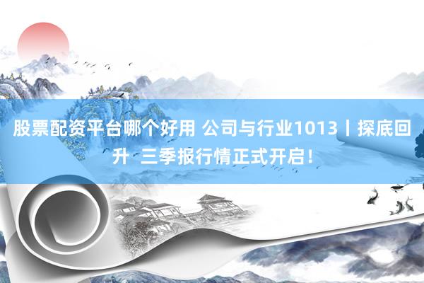 股票配资平台哪个好用 公司与行业1013丨探底回升  三季报行情正式开启！